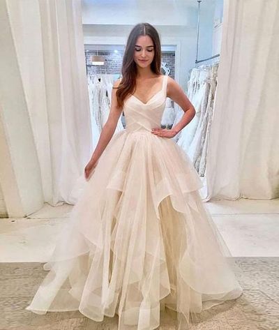 Charming Prom Dress,Tulle Prom Dress,V-Neck Prom Dress,Champagne Prom Dress ,428
