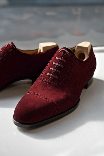 Latest Handmade Maroon Cap Toe Oxford Shoes In Genuine Suede For Men