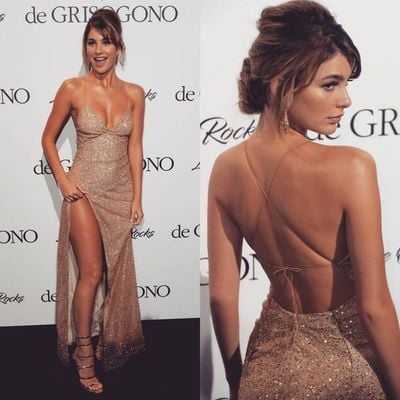 Sparkly gold side split sequins evening dresses, cocktail party dresses - Thumbnail 5