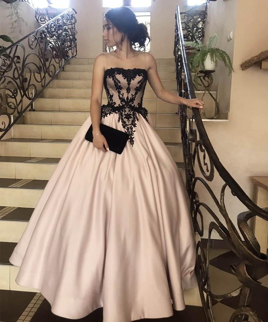 Stylish satin lace long prom dress evening dress