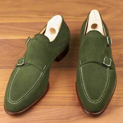 Men's hunter green suede monk shoes, Men's formal shoes, Men dress shoes
