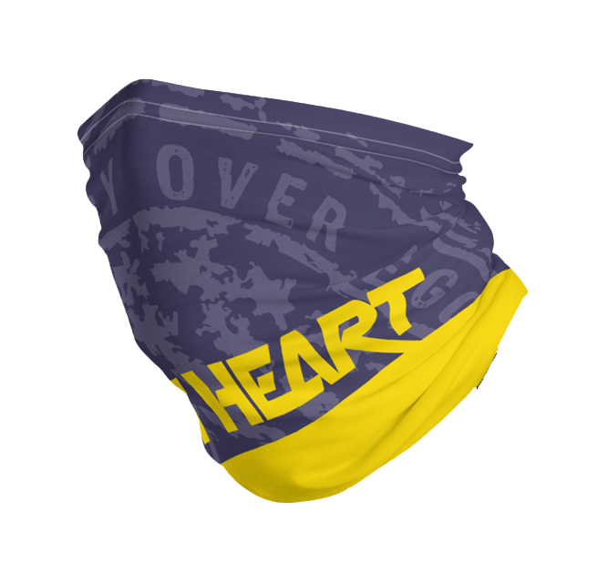 Just Heart purple and gold face cover