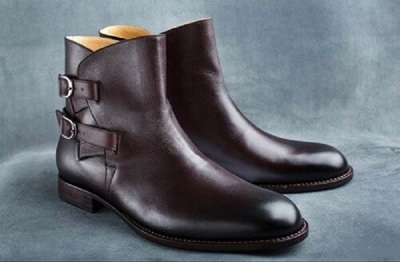 Handmade Men Burgundy Double Monk Strap Dress Boots, Real Leather Ankle Boots