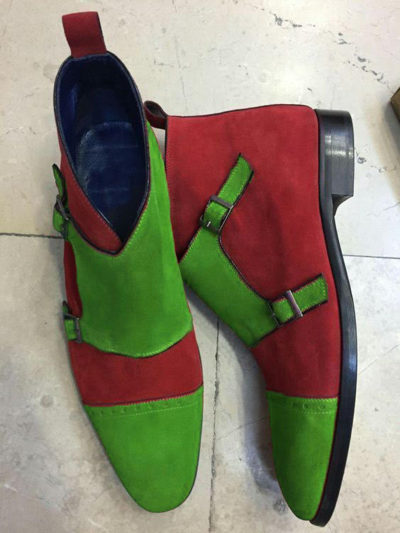 Men Mahroon Green Suede Double Monk High Ankle Casual Wear Boot