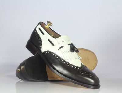 Black & White Tussles Shoes,Loafer Leather Dress Shoes