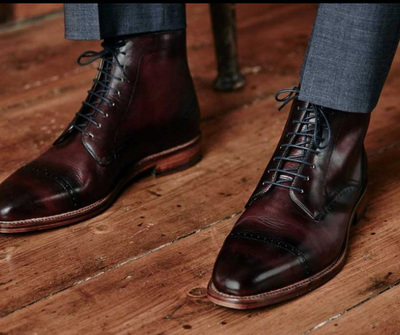 Formal Wear Men Cap Toe Boot Dark Brown Leather Lace Up Ankle Handmade Boot