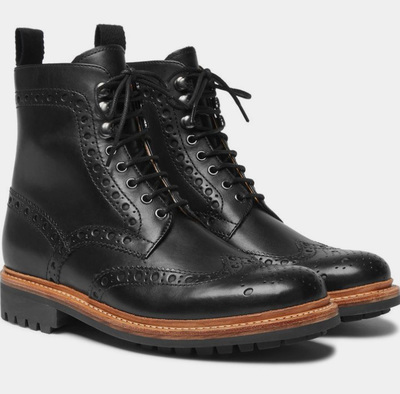 Handmade Black Leather Rubber Wingtip Lace Up Military Casual Boot For Gentlemen