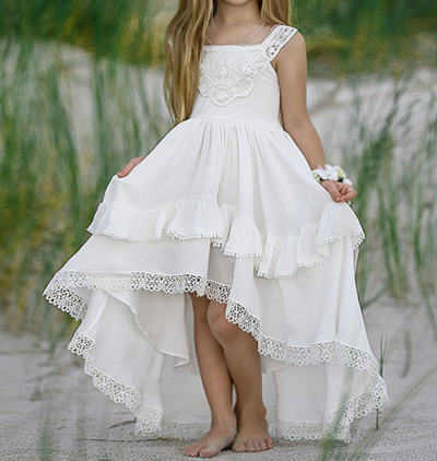 High Low Ruffled White Flower Girl Dress,461