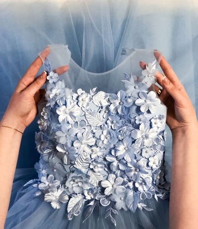 Baby Blue Flower Girl Dresses Birthday Gown Pageant Dress with Handmade Flowers