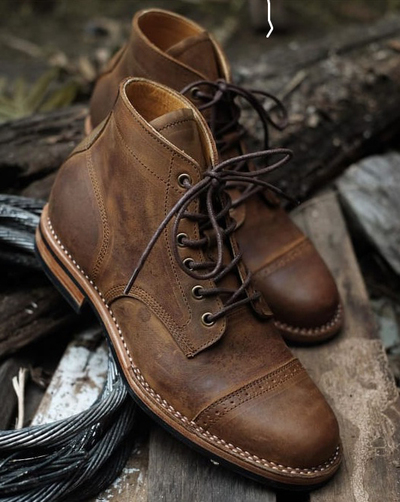 Ankle Brown Cap Toe Leather Lace Up Boot