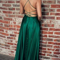 Simple A-Line Dark Red Satin Long Prom Dresses,Cross Back Evening Party Dresses - Thumbnail 1