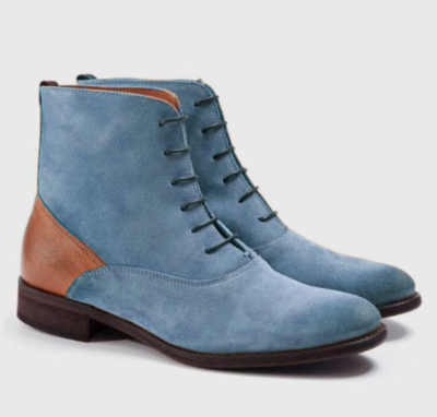 New Custom Men Blue Suede Desert Wear Casual Lace Up Fastening Boot