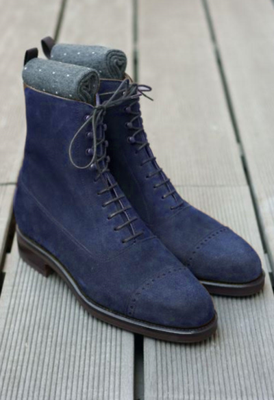 Men Awesome Navy Blue Cap Toe High Ankle Casual Desert Lace Up Boot