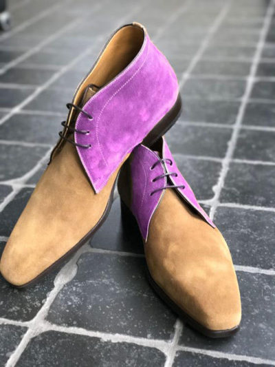 Men Tan Brown Purple Suede Chukka Casual Wear Boot