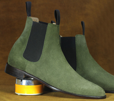 Handmade Men's Ankle High Olive Green Chelsea Leather Boots