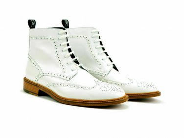 Trendy Stylish White Oxford Wing Tip Handmade Hiking Ankle High Boot In Genuine Leather For Men