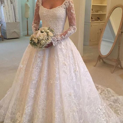Gorgeous long sleeves ball gown lace wedding gowns, bride dresses with beading - Thumbnail 3
