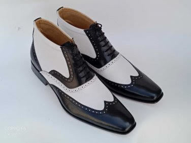 Stylish Handmade Oxfords Black And White Style Decent Wing Tip Formal Wedding Boot