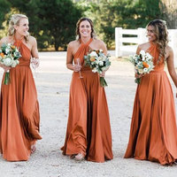 Elegant A Line Dark Orange Halter Bridesmaid Dresses For Wedding - Thumbnail 1