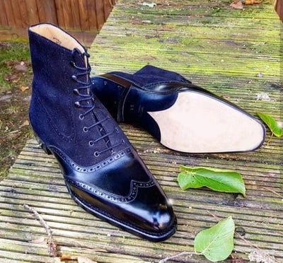 Elegant Royal Blue Leather Ankle High Lace Up Wing Tip Oxford Boots For Men