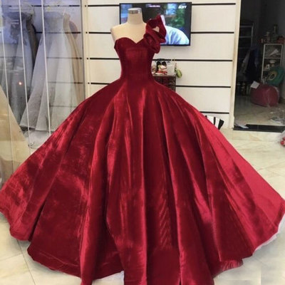 Burgundy one shoulder prom dresses pageant gown princess dress - Thumbnail 4
