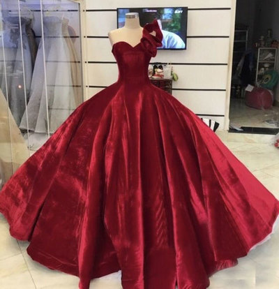 Burgundy One Shoulder Prom Dresses Pageant Gown Princess Dress