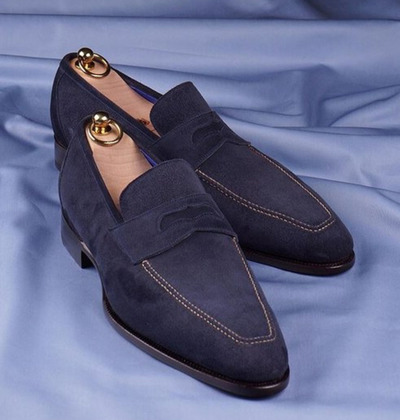 Men's Blue Penny Loafers Suede Formal Shoes