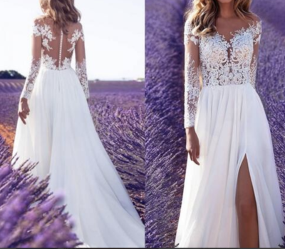 Long Sleeve Wedding Dresses 2018 Vintage-Inspired Hippie Maxi Lace Bohemian Crochet Beach Boho Cheap Wedding Gowns Plus Size,492