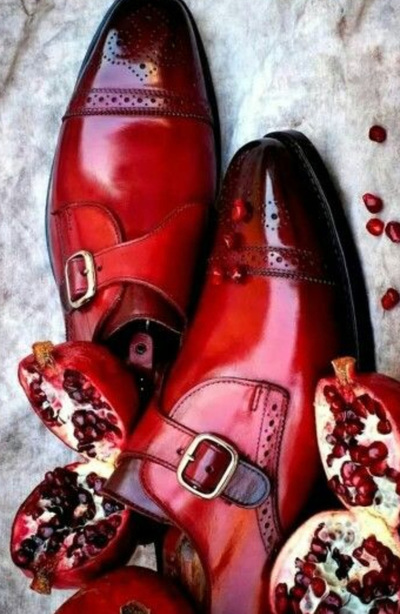 New Arrival Handmade Red Leather Brogue Monk Awesome Stylish Shoes For Men