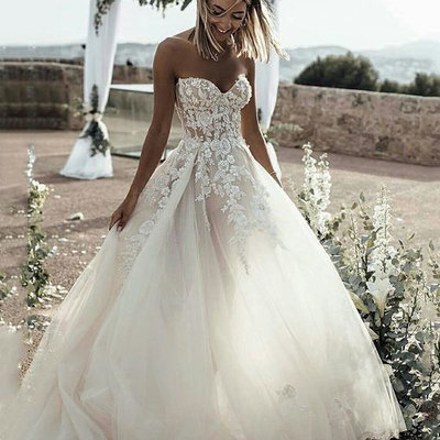 Sweetheart long wedding dresses bridal gown with appliques - Thumbnail 5