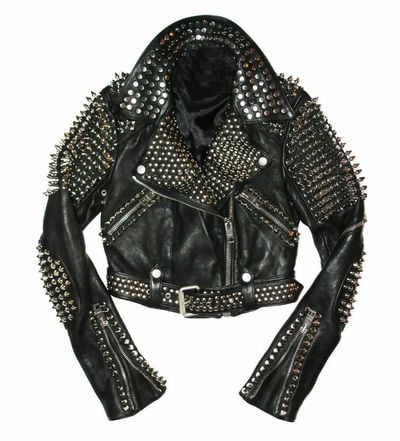 Handmade Men’s Rock Punk Style Long Spike Studded Handmade Leather Retro Biker Jacket