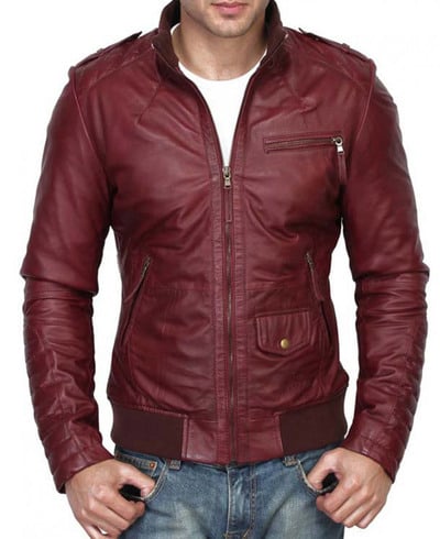 Handmade Men's Maroon Color Slim Fit Leather Jacket. Men Fashion Biker Leather Jacket