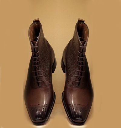 Handmade Men’s Ankle High Leather Boot Men’s Brown Lace Up Boots