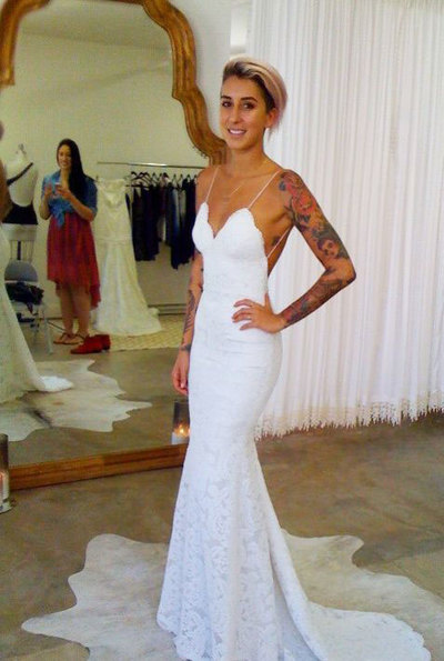 Elegant Lace Mermaid Spaghetti Straps Long Wedding Dresses Bridal Gowns