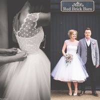 Short Wedding Dresses Vintage 1950s Polka Dotted Tea Length Beach Bridal Gowns,501 - Thumbnail 1