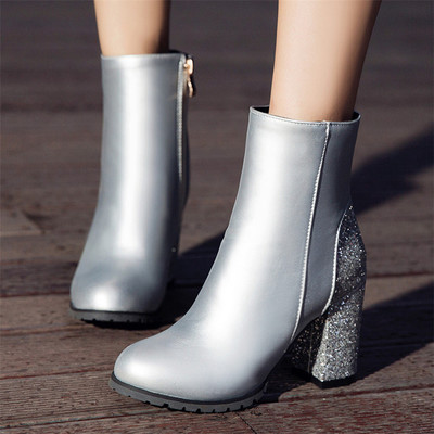 High Heels Ankle Boots in Silver and Gold F8781