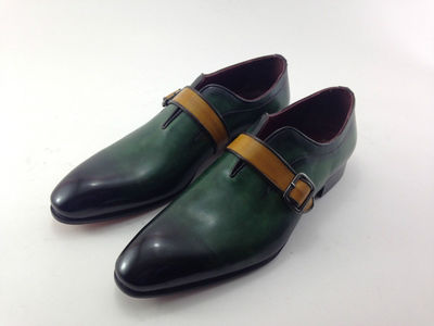 Men's Monk Strap Shoes, Men's Green Leather Dress Shoes