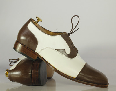 Two Tone Cap Toe Shoes, Leather Formal Shoes Dress Casual Shoes