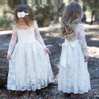 Cute Fairy Lace Long Sleeves Flower Girl Dress