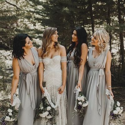Grey v-neck bridesmaid dress,boho chiffon bridesmaid dresses, long bridesmaid dress - Thumbnail 5