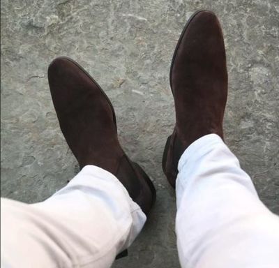 New Handmade Chelsea Brown Pure Suede Leather Ankle Boots for Men's