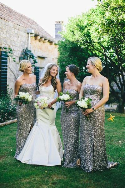 Silver Grey Bridesmaid Dresses Sheath Sequin Bridesmaid Dress, Chiffon Bridesmaid Dresses, Long Bridesmaid Dress