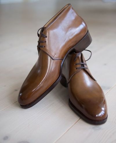 Handmade Men's brown leather new style chukka boots