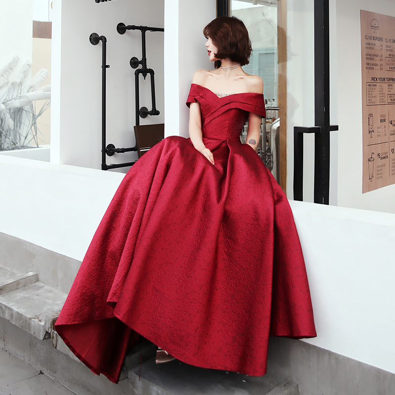 Burgundy satin long prom dress formal dress