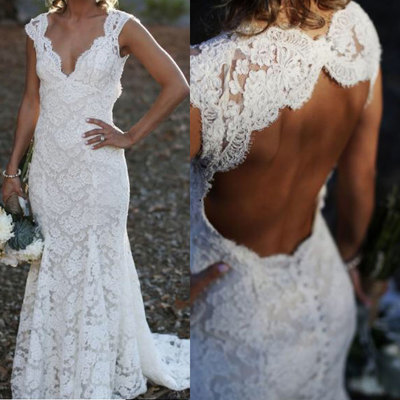 V Neck Mermaid Lace Wedding Dresses Bridal Gown