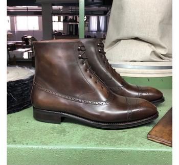 New Handmade Leather Man Brown Ankle High Boots to Measure Man Boots
