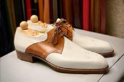 New Handmade Oxford Shoes, Men's Tan Brown & white Dress Shoes