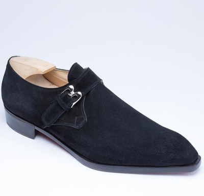 Men's Navy Blue Monk Straps Suede Dress Formal Shoes
