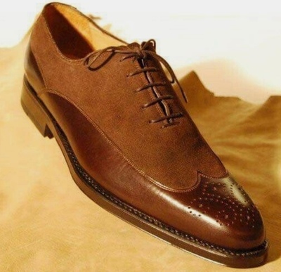 Awesome Handmade Men Brown Formal Wing Tip Shoes In Genuine Leather Suede