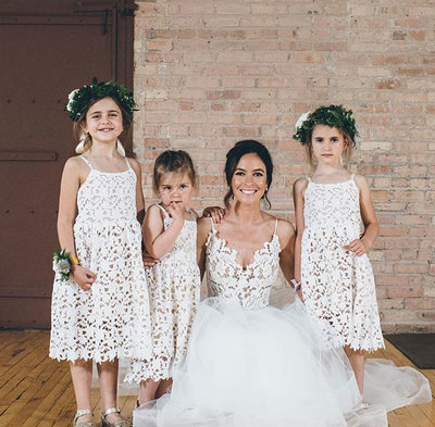 Cute Spaghetti Straps Lace Flower Girl Dresses